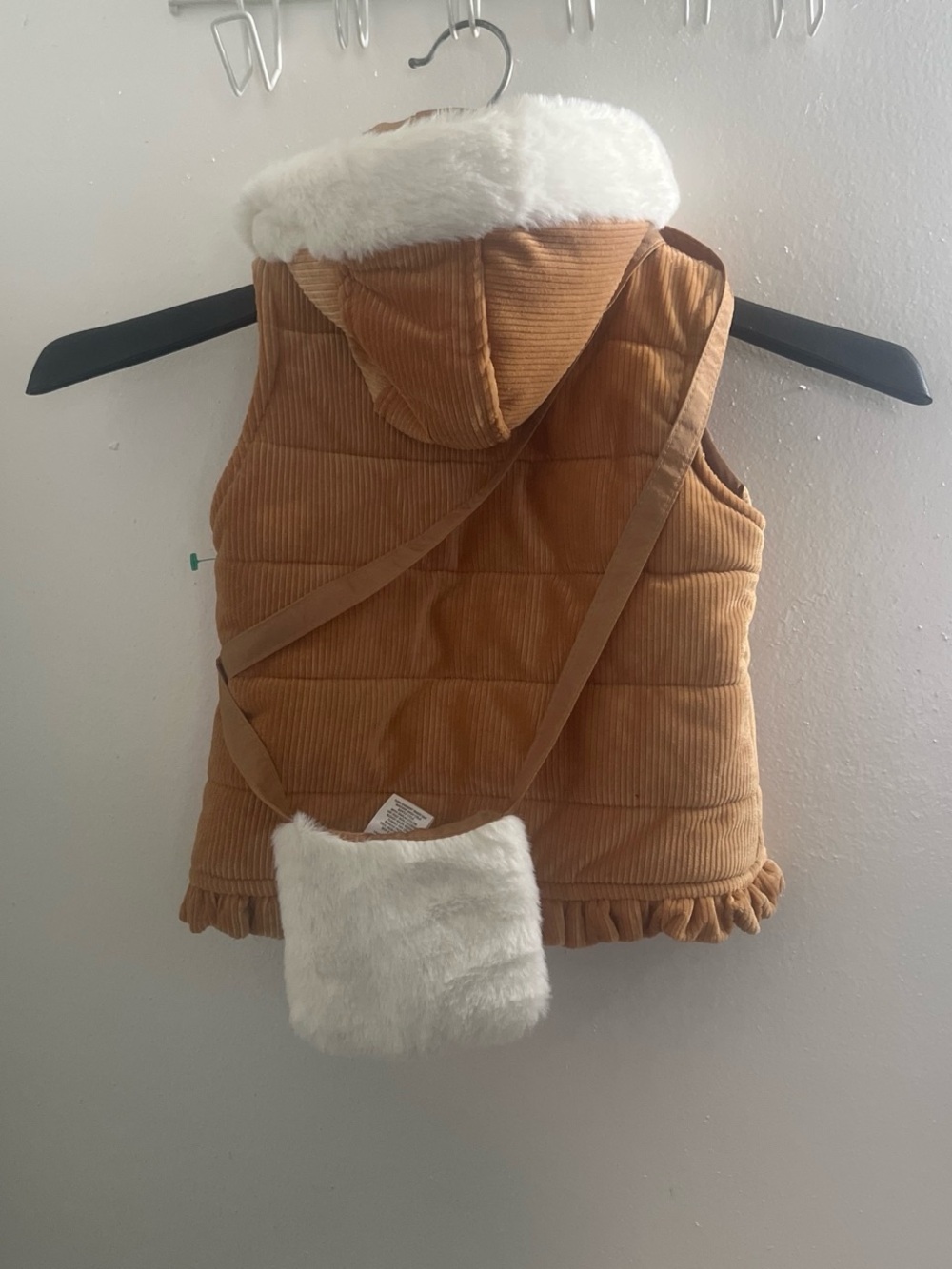 Nicole Miller Girls' Corduroy Teddy-Lined Hooded Vest in Tan - Picture 3 of 6